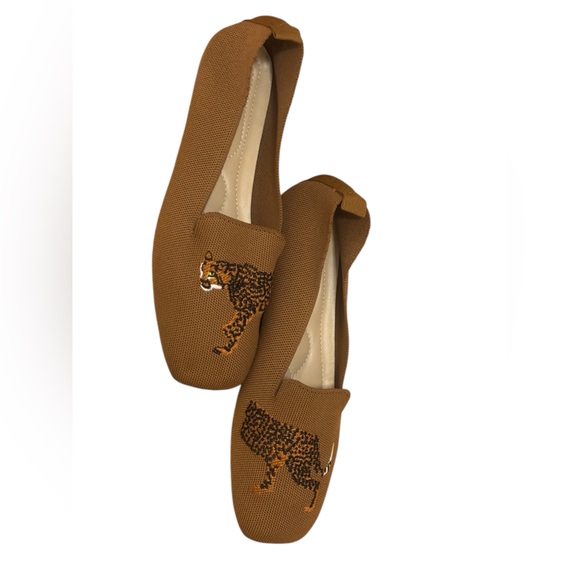 Women’s Square-Round Toe Canvas Stretch Knit Cheetah Brown Flats Loafers SZ 8.5 - Picture 6 of 11